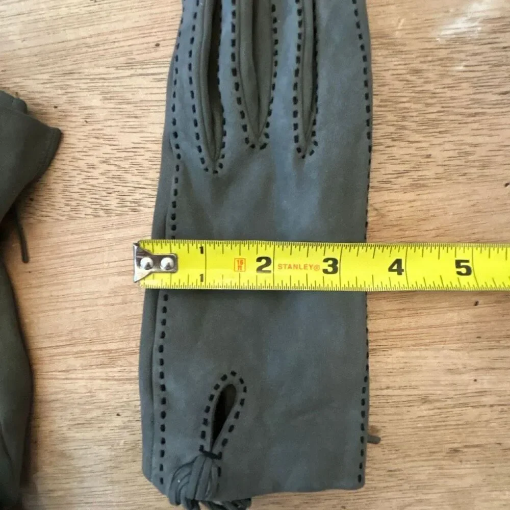 Hermes vintage lambskin suede gray width stitching gloves winter S
